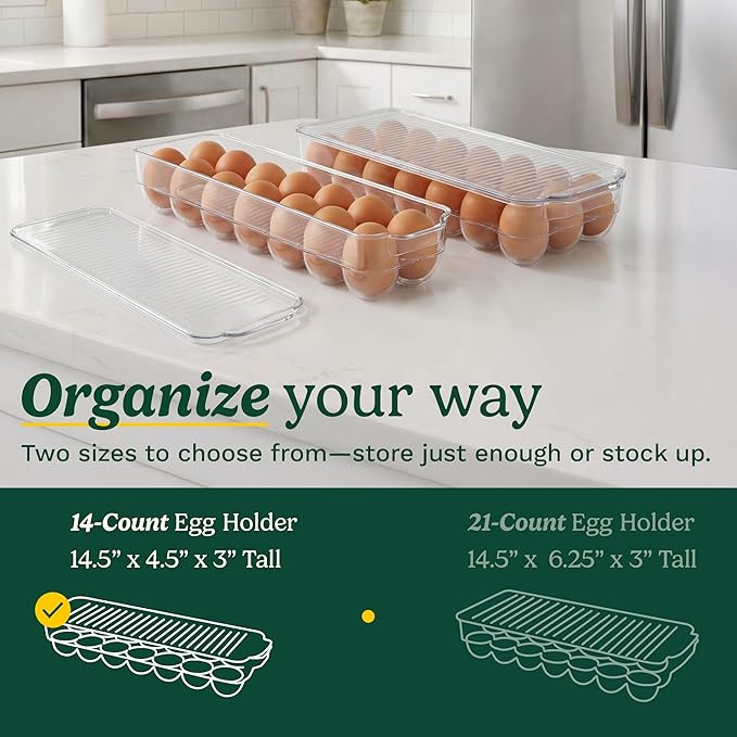 Best Brands Cuisinart Egg Holder for Fridge with Lid – Easy-to-Use Clear Stackable Egg Organizer for Refrigerator Storage, Holds Up to 14 Eggs, Space-Saving Container