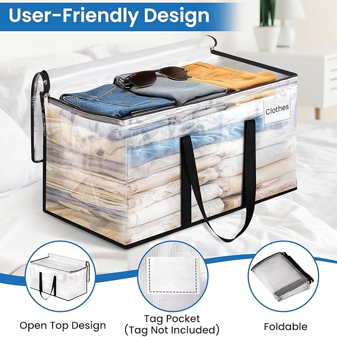 RoomHacks Clear Heavy Duty Extra Large Moving Bags, Reinforced Handle and Double Zipper Storage Bags, Packing Bags Alternative (2 Packs)