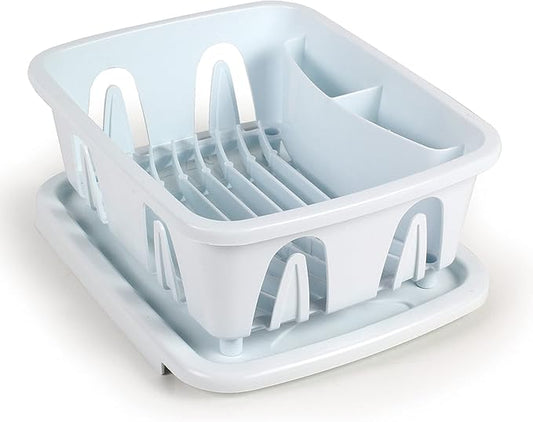 Camco RV Mini Dish Drainer & Tray - Features a Sloped Drain Tray Design, Heavy-Duty Construction - Ideal for Small Spaces, Apartments, Boats, and More -9.5" L x 11.7" W x 4.75" H - White (43511)