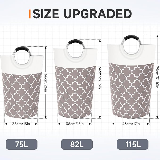 Fabspace Large Laundry Basket Laundry Hamper Bag Washing Bin Clothes Bag Collapsible Tall With Handles Waterproof Travel Bathroom College Essentials Storage For College Dorm, Family (Khaki)115L