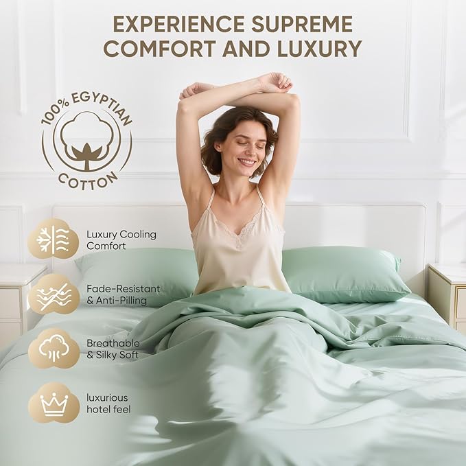 TWK 1200 Thread Count 100% Egyptian Cotton Sheets Bed Set,Thickness,Long-Lasting Durability,Resists Pilling,Deep Pocket Up to 18",with a Laundry Bag (Mineral, Queen)