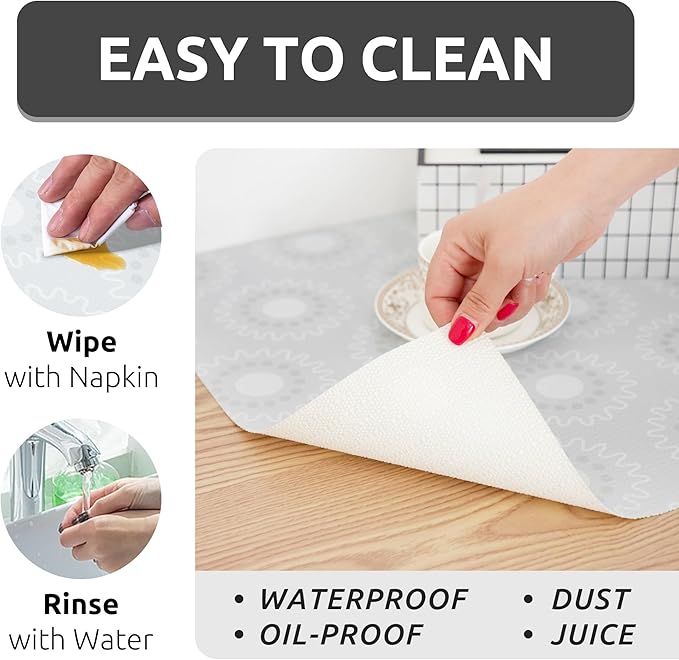18X96 Inch Shelf Liner for Kitchen Cabinets, PVC Drawer Liner for Dresser Non-Slip Bathroom, Non-Adhesive Cabinet Liner Washable (White Circle)(1 Roll)