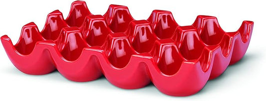 Rachael Ray Serveware Sittin’ Pretty 12-Cup Stoneware Egg Tray, Red