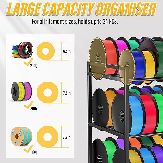 3D Printer Filament Storage Rack,Rolling Filament Spool Holders with Wheels,3-Tier Heavy Duty 3D Filament Storage Rack for PLA/ABS/TPU/Nylon,Filaments Organzied for Home,Office Workshop,Studio