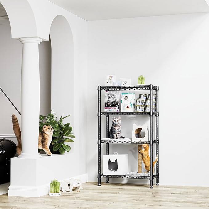 M MZG 1000 lbs 4 Tier Shelf Metal Storage Shelves Wire Rack Closet Organizers for Garage Kitchen Bathroom Laundry Black 11.8" D x 25.6" W x 45.5" H