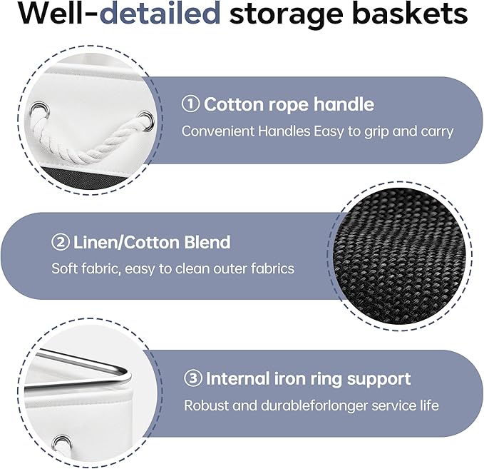 ECDYQXVU 13x13 Inch Cube Storage Bins with Reinforced Bottom Cardboard, 6 Pack Large Foldable Fabric Storage Cubes with Handles for Shelf, Closet, Laundry Organization (White&Black)