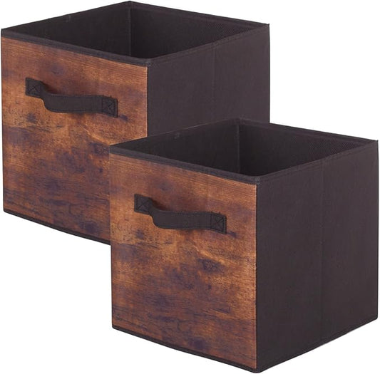 PowerKing Collapsible Storage Cubes with Handles, Fabric Foldable Bins for Closet Shelves, Durable Organization Storage Bins, 10.5'' x 11'' x 10.5'' (2Pack, Vintage Wood Grain)