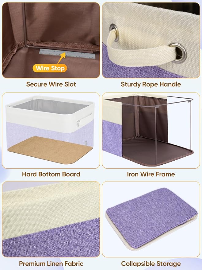 BALEINE 1 Pack Fabric Closet Storage Bins for Shelves, Linen Closet Organizers and Storage, Decorative Baskets for Organizing, Shelf, Clothes, Home, Office (Lavender, 12"x8"x8")
