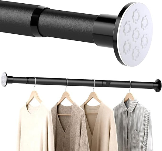 No Drilling Closet Rod, Adjustable Black Closet Rod, 28-98 Inches Heavy-Duty Closet Tension Rods for Hanging Clothes for Wardrobes, Closet, Laundry & Bathroom