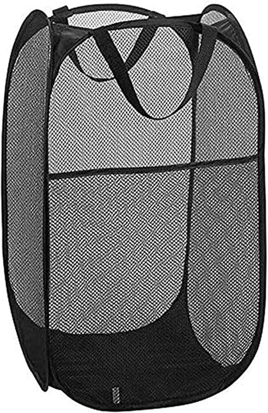 Mesh Pop up Laundry Hamper with Portable Durable Handles, Black Laundry Basket for Storage, Folding Collapsible Pop-Up Clothes Hampers for Home, College Dorm or Travel, Cruise, Black