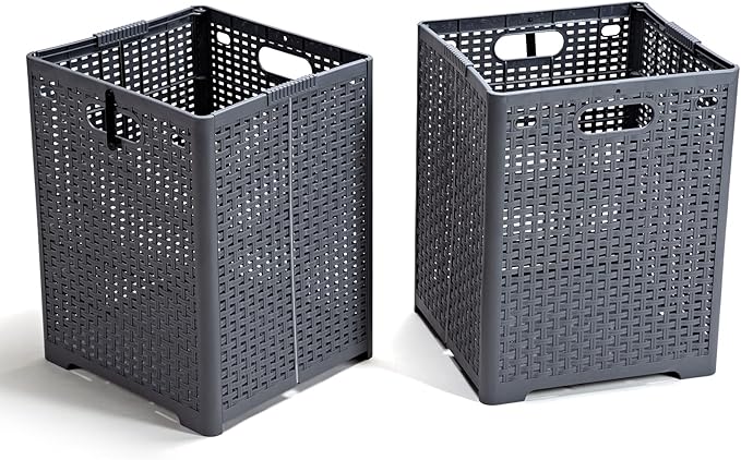 Eslite 42L Collapsible Plastic Laundry Baskets,Foldable Laundry Hamper,Pack of 2 (Grey)