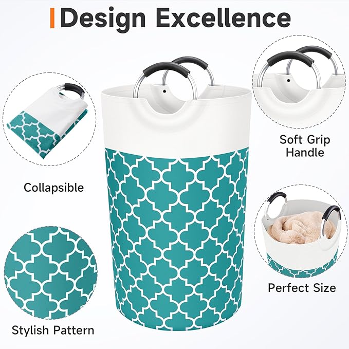Fabspace Large Laundry Basket Laundry Hamper Bag Washing Bin Clothes Bag Collapsible Tall with Handles Waterproof Travel Bathroom College Essentials Storage for College Dorm, Family (Green) 82L