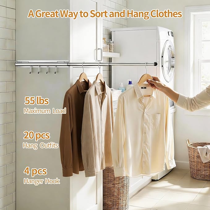 Lewondr Valet Rod for Closet Pull Out, 12" Adjustable Heavy Duty Extending Closet Rod, Valet Clothing Hanger Rods Extender for Wardrobe, Laundry Room, Bedroom, Bathroom, Silver, 2 Pack