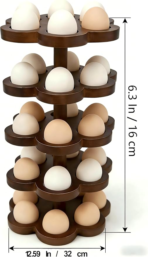 Wooden Egg Holder Countertop 360° Rotating, Egg Rack for 30 Eggs, Spiral Egg Storage Organizer for Kitchen Counter, Farmhouse Fresh Chicken Egg Dispenser for Home, Family ,easter egg.(Brown)