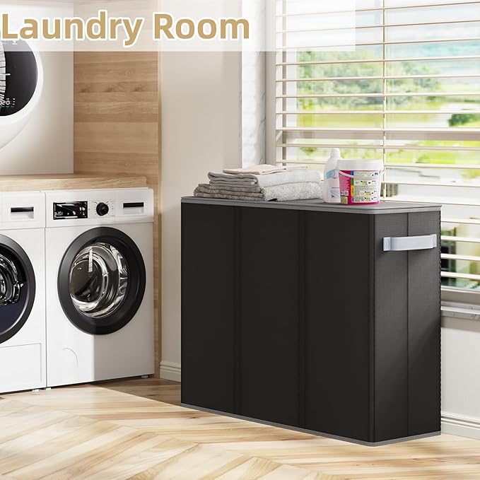 Optish 180L Laundry Hamper 3 Section, Large Laundry Hamper with Lid, Dirty Clothes Hampers with Handles, Laundry Basket Organizer for Laundry, Bedroom, Bathroom, Laundry Sorter Baskets, Black