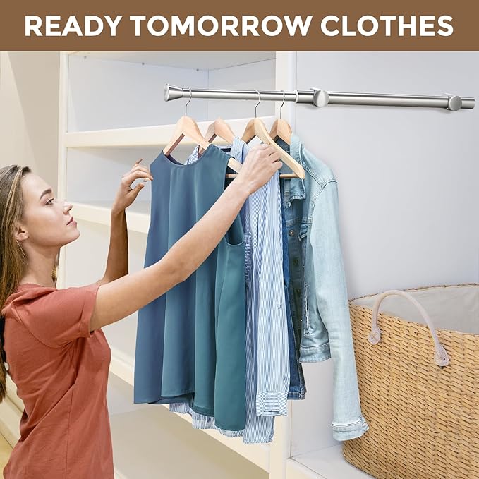 12" Valet Rod for Closet Pull Out, 2Pcs Adjustable Expandable Stainless Steel Valet Rod, Heavy Duty Slide-Out Closet Rod for Hanging Clothes, Suits & Freshly Pressed Items, Silver