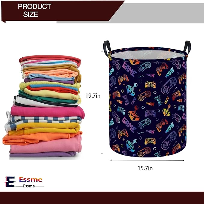Essme Kids Laundry Basket,Game Hamper Collapsible Waterproof Storage Bin for Boys,Gift Baskets(Color Game)