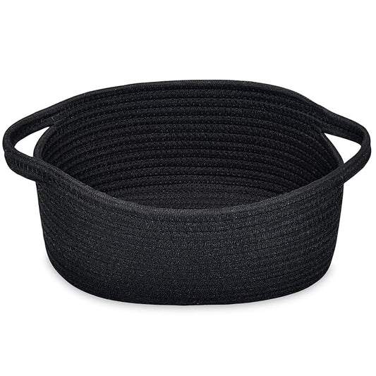 ABenkle Small Basket with Handles - Decorative Durable Rope Woven Storage Bin Shelf Storage Organizer Cube, Easter Baby Gift Basket, 12"x8"x5", Black