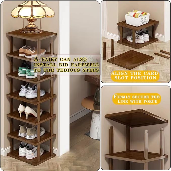 AFOORD Vertical Shoe Rack-Tall Narrow Shoe Rack Organizer for Small Spaces,17Tier Bamboo Shoen Shelf for Entryway,Closet,Corner,Doorway,Skinny Shoe Shelf Space Saving Shoe Storage,Free Stackable DIY