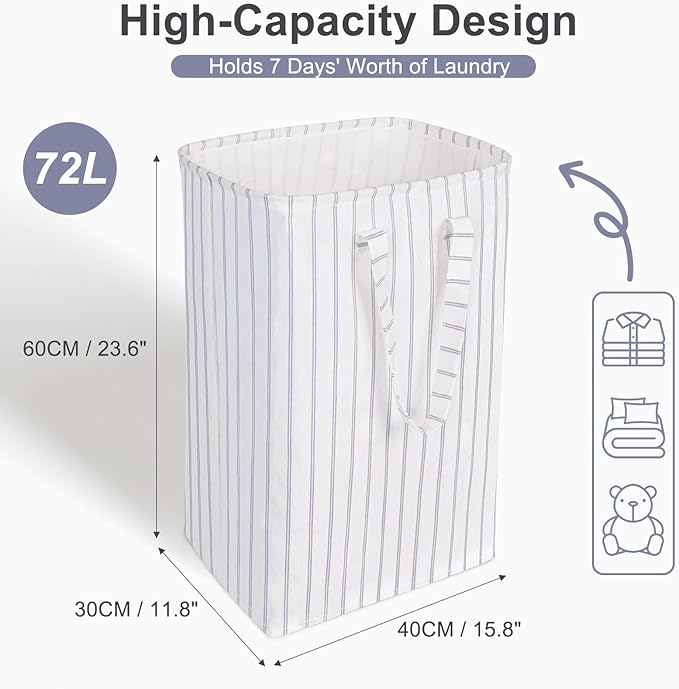 Laundry Hamper Collapsible Laundry Baskets, Freestanding Waterproof Clothes Hamper with Reinforced Handles in Laundry Room Bedroom Bathroom College Dorm for Adults, Blue 11.8"×15.7"×23.6"