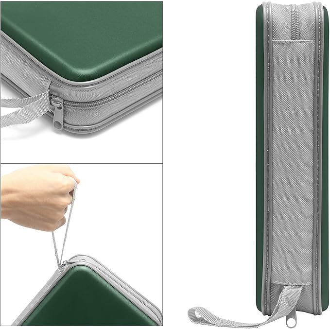 CD Case, Siveit DVD Case Holder 96 Capacity Hard Plastic CD DVD Disc Cases Storage Binder Wallet for Car Home Office Travel (Dark Green)