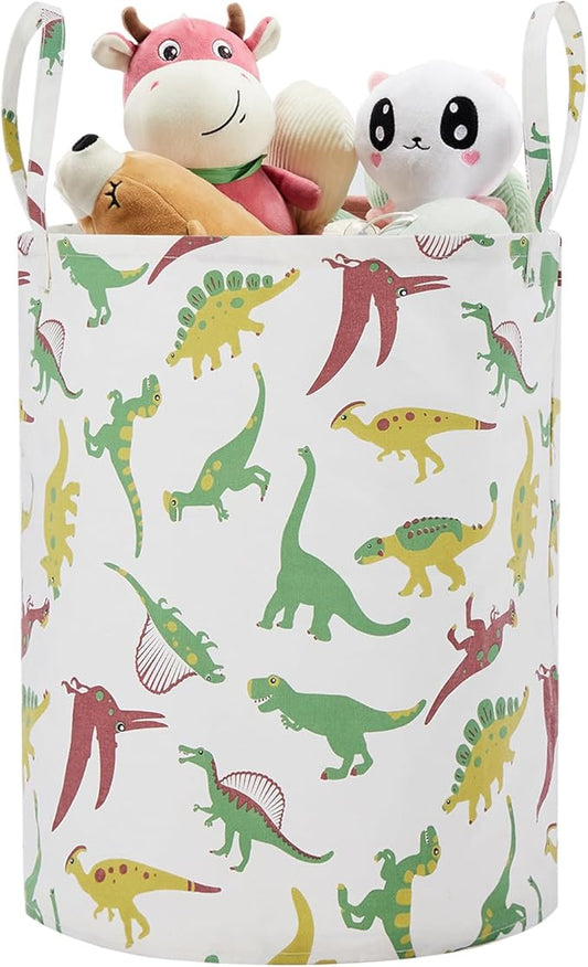 Large Storage Basket for Girls and Boys, Collapsible Laundry Hamper with Long Handles, Toy Bins for Nursery, Kids Room Décor (Green Dinosaur)
