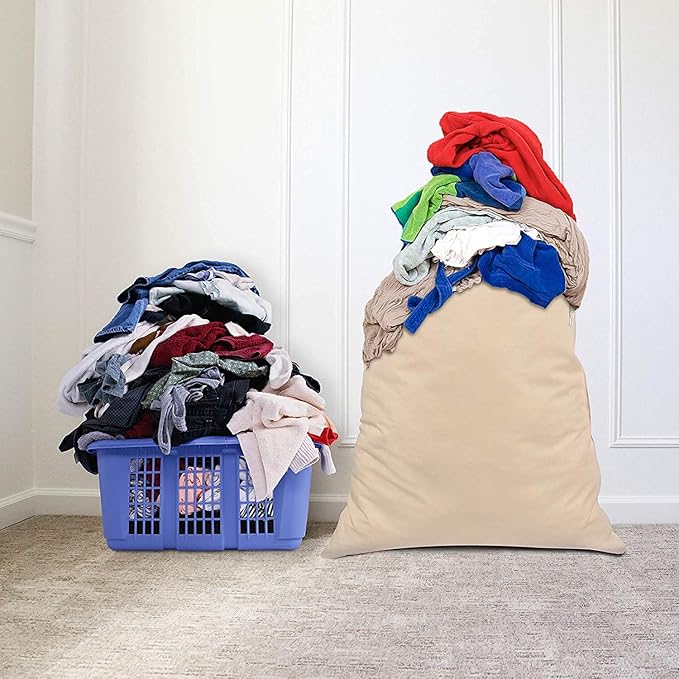 SweetNeedle Heavy Duty Extra Large Cotton Laundry Storage Shopping Bag, 28x36 In, 75L -Draw-cord with cord-lock, Machine Wash and reusable Travel Bag