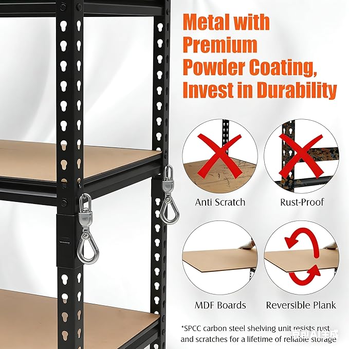 48x24x72 Heavy Duty Garage Storage Shelves,5-Tier Adjustable Metal Shelving Units, 2500 LBS Load Capacity Industrial Utility Storage Racks for Warehouse Pantry Shed Basement Garage Organization