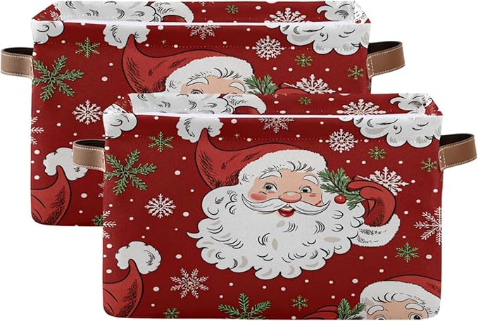 xigua Christmas Decoration Storage Basket Santa Collapsible Storage Bins Waterproof Canvas Storage Basket with Leather Handles for Home Closets Offices,Bedrooms,Gift Baskets,1PCS