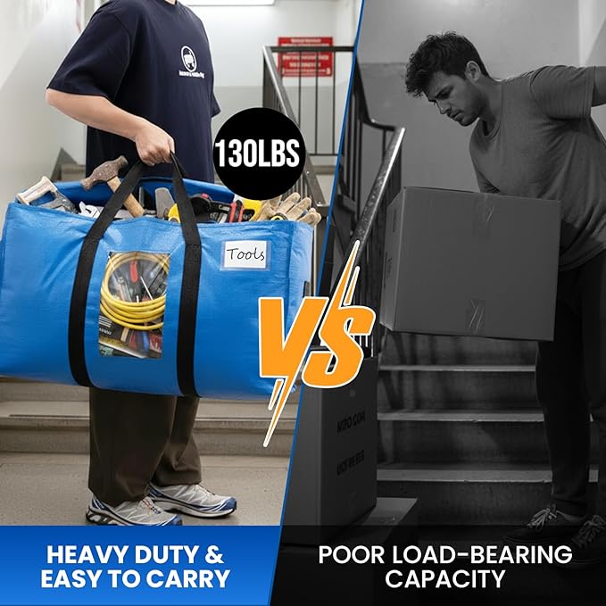 TAILI Extra Large Moving Bags, 2 Pack Blue Heavy Duty Totes for Storage with Visible Window, Wrap Around Handles, Storage Bags for Space Saving, Alternative to Moving Boxes