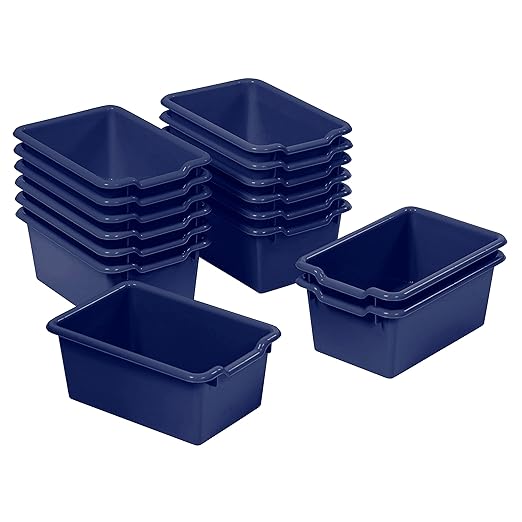 ECR4Kids Scoop Front Storage Bin, Multipurpose Organization, Navy, 15-Piece