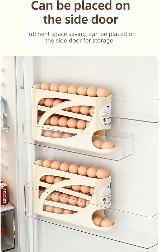 4-Tier Egg Dispenser for Refrigerator, Gravity Auto-Rolling Design, Holds 30 Eggs, Space-Saving Easy-Access Fridge Organizer Rack