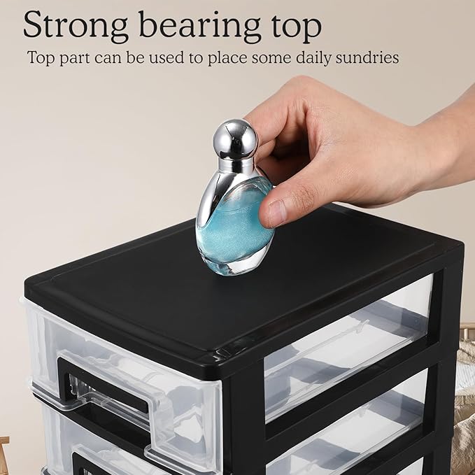 Multifunctional Five-Layer Plastic Storage Cabinet with Transparent Drawers - Space-Saving Organizer for Office, Closet, and Home, 12.36 Inches, Black