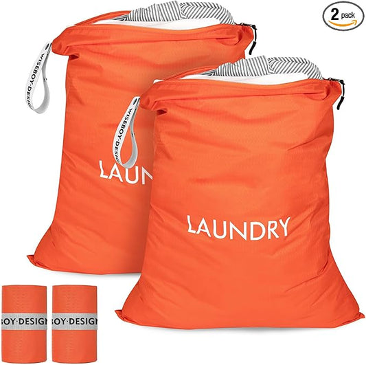 MissBoy 2 Pack Laundry Bags, Nylon Washable Wet Dry Bag, Travel Laundry Bags for Dirty Clothes, Dirty Clothes Organizer Bag for Home, College Dorm Laundromat