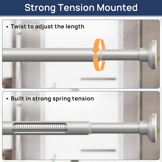 ENJOYBASICS Shower Curtain Rod 30 to 88 Inches, 1 Inch Stainless Steel Adjustable Spring Tension Rods No Drill for Bathroom, Closet, Window, Room Divider, Never Rust, Non Slip, Nickel
