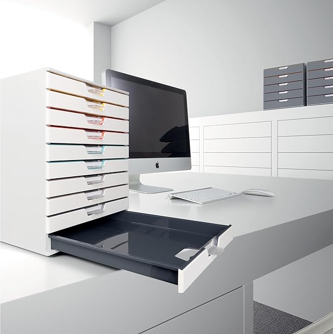 Durable VARICOLOR 10 Drawer Unit - White Desktop Drawer Set with 10 Color Coded Draws - Letter Size Files - Perfect for Storing Documents and Paper Work