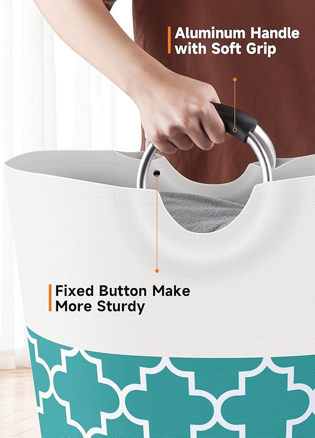 Fabspace Large Laundry Basket Laundry Hamper Bag Washing Bin Clothes Bag Collapsible Tall with Handles Waterproof Travel Bathroom College Essentials Storage for College Dorm, Family (Green) 75L