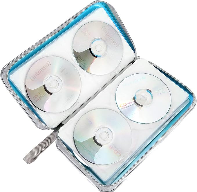 CD Case, Siveit DVD Case Holder 96 Capacity Hard Plastic CD DVD Disc Cases Storage Binder Wallet for Car Home Office Travel (Sky Blue)