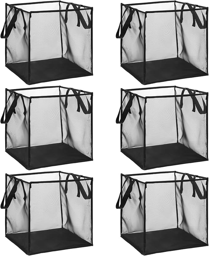 6 Pack Popup Laundry Hamper Collapsible Mesh Laundry Baskets with Handles, Portable Dirty Clothes Baskets Single Layer Foldable Clothes Hamper for Washing Storage, Dorm and Travel Use (Black,13 Inch)