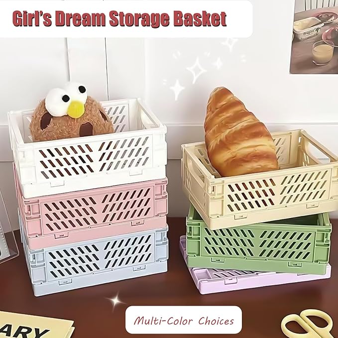 Tobeso-Nuoze Pastel Plastic Storage Baskets 2 Pack, Collapsible Crates for Organizing, Space-Saving Bins for Kitchen, Office, Bedroom (Purple, Small: 5.8"x 3.8" x 2.2")