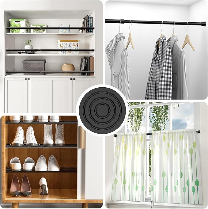 MEXAU 1Pack Spring Tension Curtain Rod 26-39 inch Black Adjustable Spring Rod Extendable Tension Rod For Kitchen, Bathroom, Window, Bookshelf, Closet