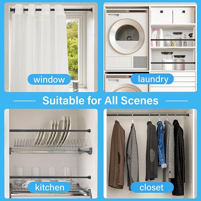 2pack Tension Rods 18-36 Inch Adjustable Black Tension Rod Spring Rod Extendable Short Curtain Rod Spring Loaded Curtain Rods Tension Rod for Curtains,Closet,Kitchen