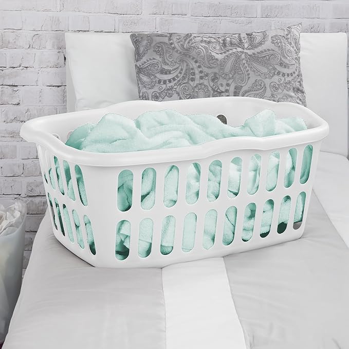 Sterilite 24-Pack Rectangular Laundry Basket, Plastic Clothes Hamper, 1.5 Bushel, White - Dirty Clothing Storage Organizer with Handles for Bedroom, Bathroom, and Closet