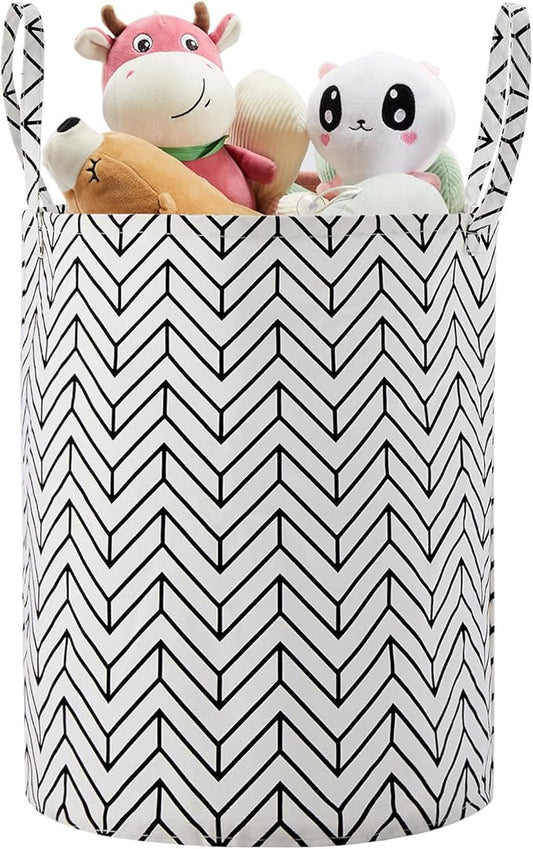 Large Storage Basket for Girls and Boys, Collapsible Laundry Hamper with Long Handles, Toy Bins for Nursery, Kids Room Décor Black Geometry