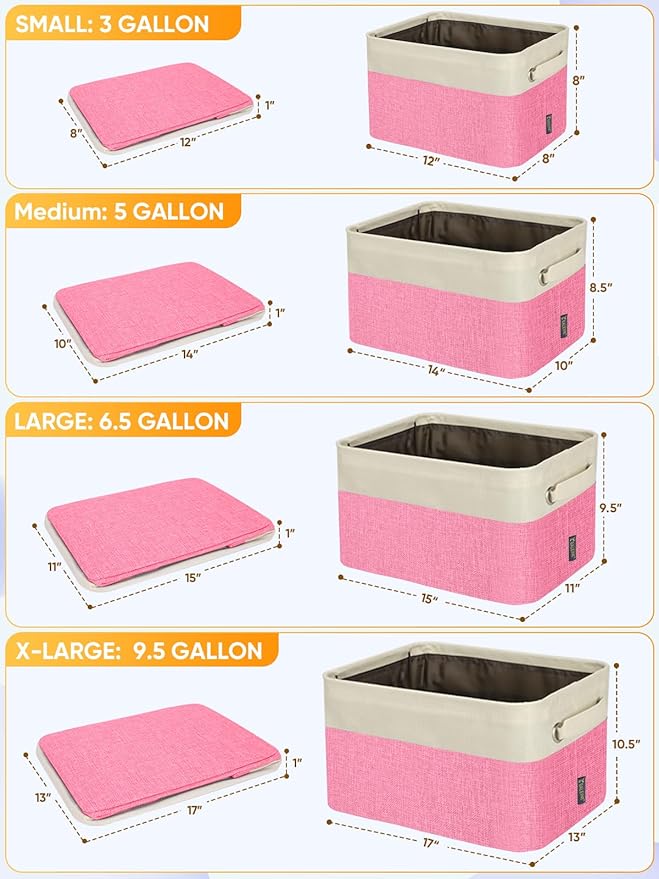 BALEINE 2 Pack Fabric Closet Storage Bins for Shelves, Linen Closet Organizers and Storage, Decorative Baskets for Organizing, Shelf, Clothes, Home, Office (Pink, 14''x10''x8.5')