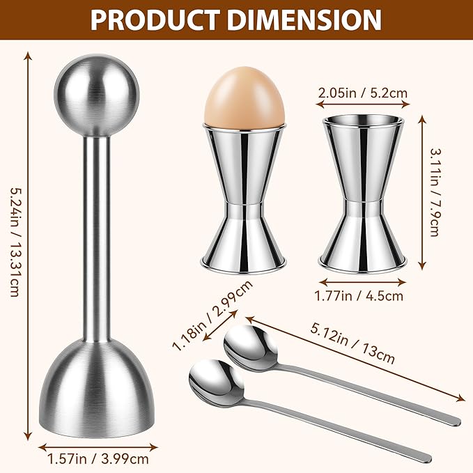 Egg Cups For Soft Boiled Eggs Set Of 5 - Includes 1 Stainless Steel Egg Cutter & 2 Egg Spoons & 2 Soft Boiled Egg Holder, Effortless & Precise Cracking - For Breakfast, Afternoon Tea, Parties