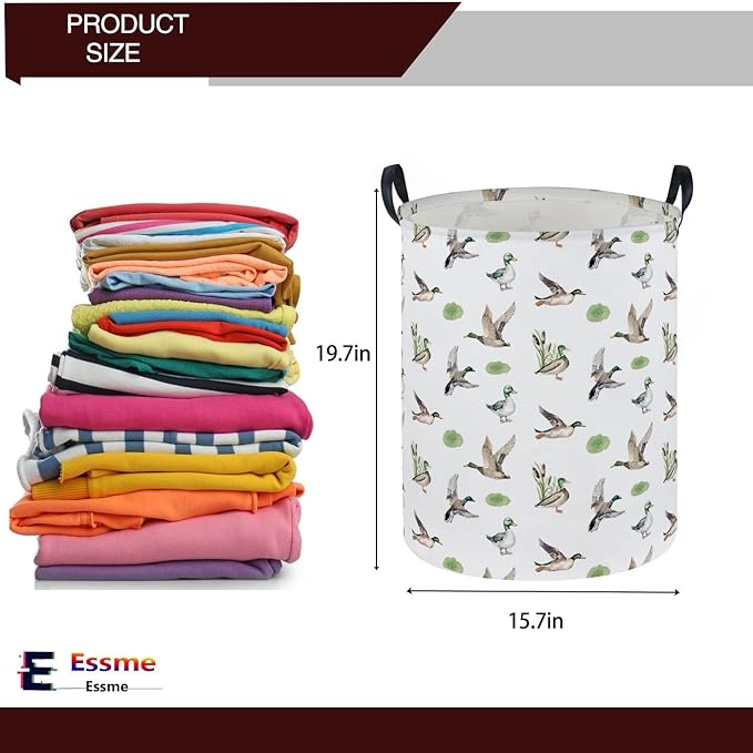Essme Kids Laundry Basket,Duck Hamper Collapsible Waterproof Storage Bin for Home Decor,Gift Baskets(Green Duck)