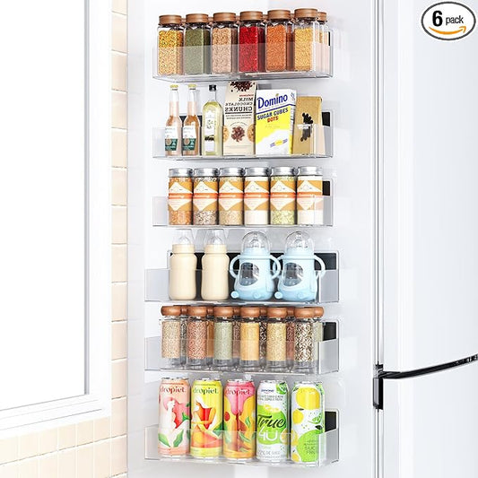 Mystozer Magnetic Spice Rack for Refrigerator, Kitchen Organizer and Storage Shelf, Clear (6 Pack)…