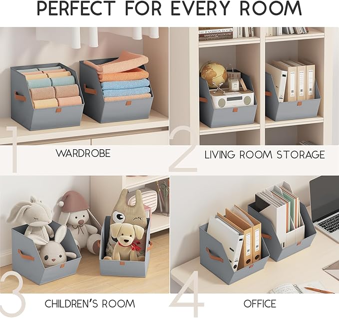 Homsorout Fabric Closet Storage Cubes - 6 Pack Square Storage Bins with Dual Handles for Clothes, Towels, Toys, Cube Storage Organizers for Bedroom, Nursery, Shelves, Closet, Small Spaces, Grey