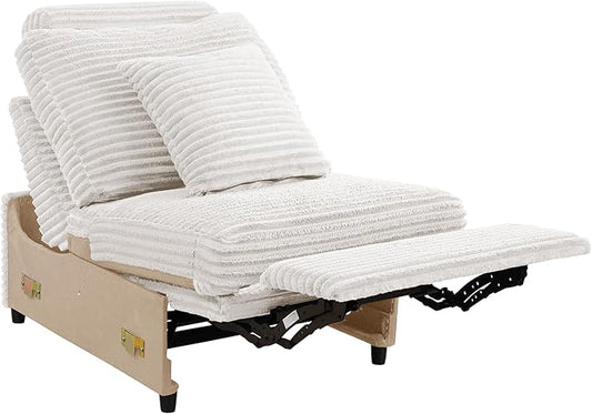 LEVNARY Modular Power Recliner Chair, Faux Rabbit Fur Upholstered Single Seat with Electric Lift Function, Compatible with Modular Sofa System (White)
